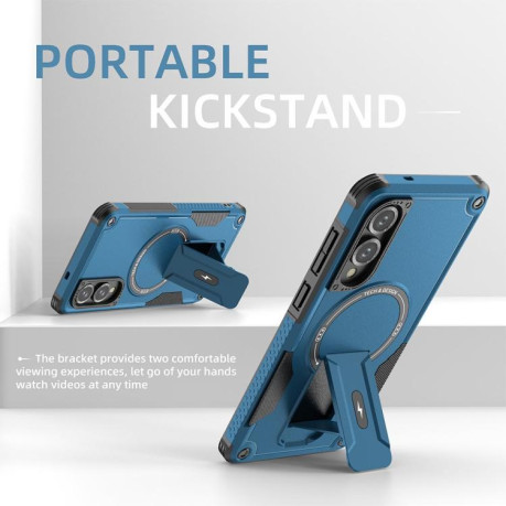 Противоударный чехол MagSafe Holder Armor PC Hybrid для Samsung Galaxy S25 Edge 5G - синий