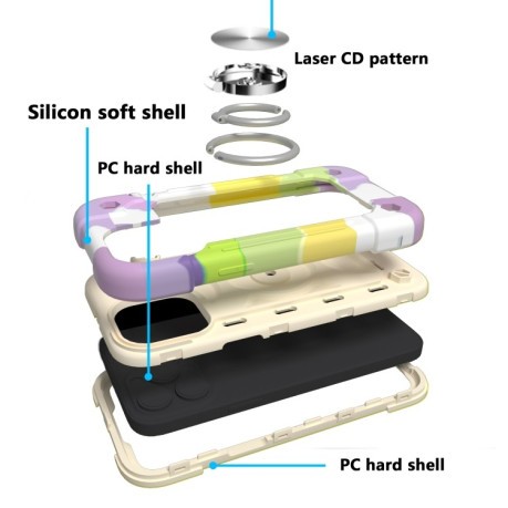 Противоударный чехол Silicone with Dual-Ring Holder для iPhone 13 Pro Max - Colorful Beige