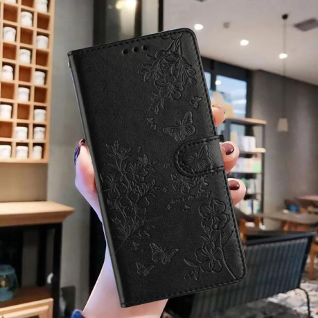 Чехол-книжка Butterflies and Flowers Leather для OnePlus 13 - черный