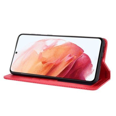 Чохол-книжка Magnetic Buckle Retro Crazy Horse Texture Samsung Galaxy S21 - червоний