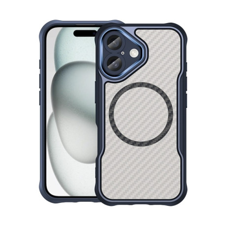 Ударозахисний чохол Carbon Fiber Texture MagSafe Translucent на iPhone 16 - синій