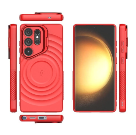 Чохол Lens Frame Bracket Corrugated MagSafe для Samsung Galaxy S25 Ultra 5G - червоний