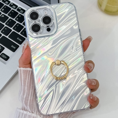 Чохол протиударний Plating Glitter Texture Ring Holder для iPhone 16 Pro Max - White Water Ripples