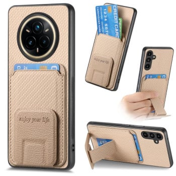Противоударний чехол Carbon Fiber Card Bag для Realme 14 Pro+ - хаки