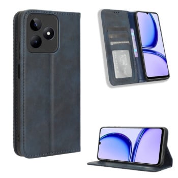 Чехол-книжка Magnetic Buckle Retro Crazy Horse Texture на Realme Note 50 4G - синий