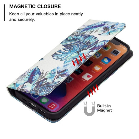 Чохол-книжка Colored Drawing Pattern Invisible для iPhone 13 Pro Max - Blue Leaves