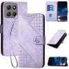 Чехол-книжка Grid Stitching Leather Phone Case with Lanyard для для Motorola Moto G15 - фиолетовый