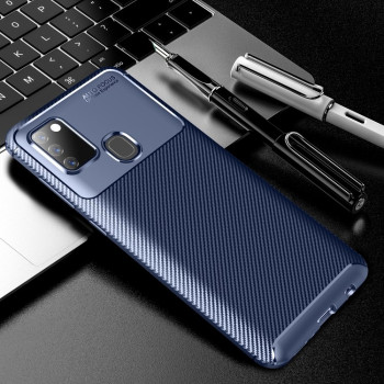 Чехол Carbon Fiber Texture на Samsung Galaxy A21S - синий