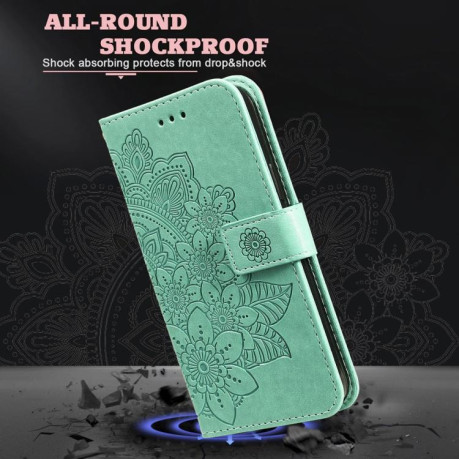 Чохол-книжка 7-petal Flowers Embossing для Motorola Moto G15/G15 Power - зелений
