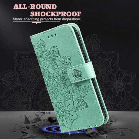 Чехол-книжка 7-petal Flowers Embossing для Redmi Turbo 4 / Xiaomi Poco X7 Pro - зеленый