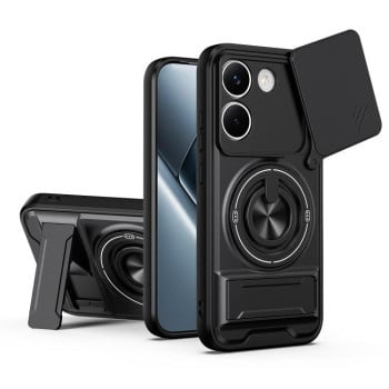 Противоударный чехол Lens Sliding Window Multifunctional Magnetic Shockproof со шторкой камеры для Xiaomi Poco X8 Pro 5G — чёрный