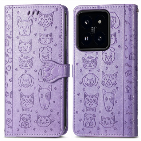Чехол-книжка Cat and Dog для Xiaomi 14 Pro - фиолетовый