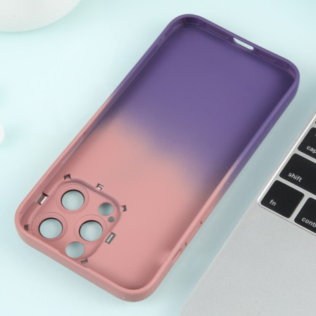 Противоударный чехол Gradient Starry Silicone Phone Case with Lens Film для iPhone 15 Plus - розово-фиолетовый