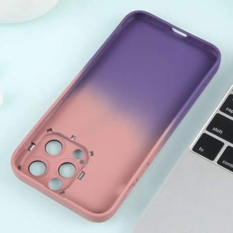 Протиударний чохол Gradient Starry Silicone Phone Case with Lens Film для iPhone 15 Plus - рожево-фіолетовий