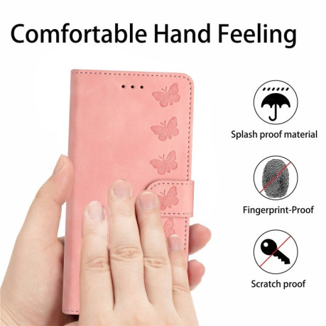 Чехол-книжка Seven Butterflies Embossed Leather для Motorola Edge 50 5G - розовый