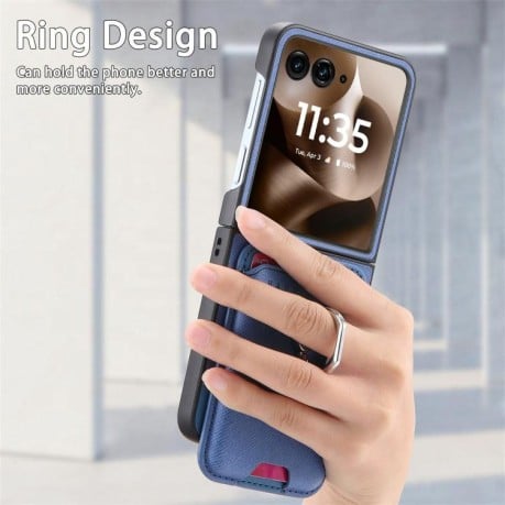 Противоударный чехол Twill Fabric Card Bag Ring Magnetic для Motorola Moto Razr 60 Ultra 5G - синій