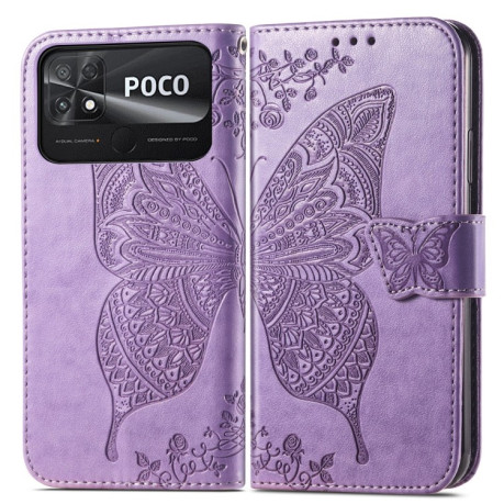 Чехол-книжка Butterfly Love Flower Embossed на Xiaomi Poco C40/Redmi 10c - светло-фиолетовый