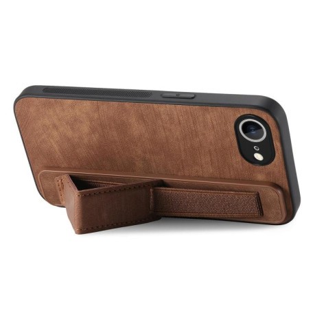 Противоударный чехол Wristband Leather Back для iPhone 16e - коричневый