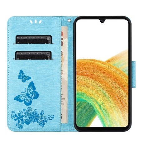 Чехол-книжка Embossed Butterfly для Samsung Galaxy A55 - синий