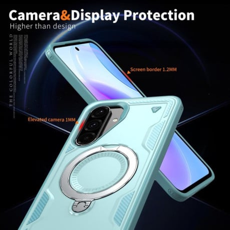 Противоударный чехол MagSafe Holder Armor PC Hybrid для Samsung Galaxy A56 5G - голубой