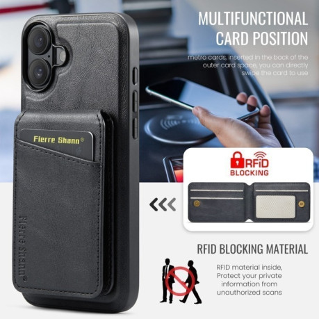 Чохол Fierre Shann Oil Wax Cow Leather Magnetic Card Holder на iPhone 16 - чорний