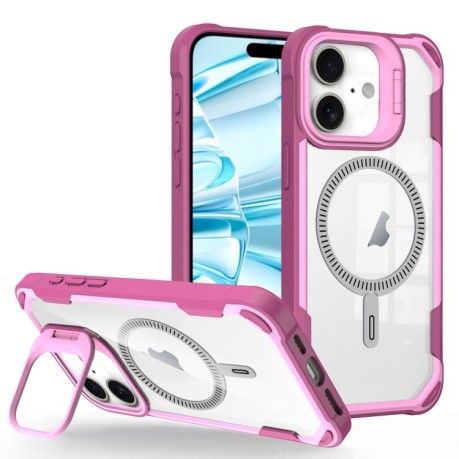 Противоударный чехол Transparent Acrylic MagSafe Lens Holder на iPhone 16 Plus - розовый