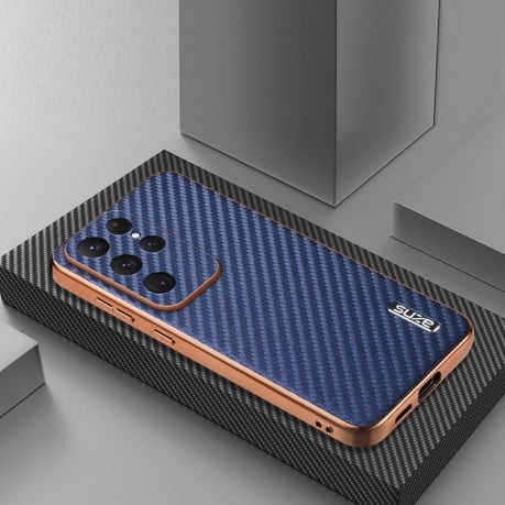 Ударозахисний чохол AZNS Electroplated Edge Carbon Fiber Texture  для Samsung Galaxy S25 Ultra 5G - синій