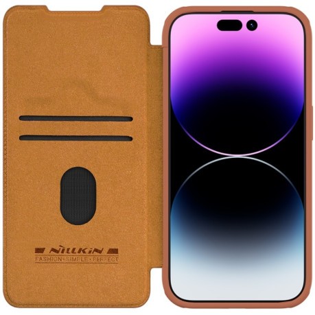 Кожаный чехол-книжка Nillkin Qin Series для iPhone 15 Pro - коричневый