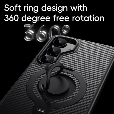 Протиударний чохол Carbon Fiber MagSafe 360 Degree Rotating Holder  для Samsung Galaxy S25+ 5G - чорний