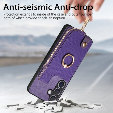 Чохол Cross Leather Ring Vertical Zipper Wallet на Samsung Galaxy S24+ 5G - фіолетовий