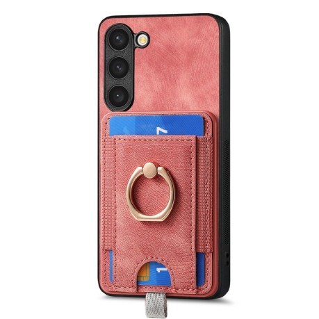 Противоударный чехол Retro Splitable Magnetic Card для Samsung Galaxy S24+ 5G - розовый