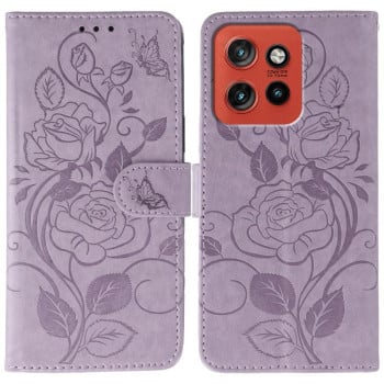Чехол-книжка Rose Butterfly Embossed Leather на Motorola Edge 60 Neo 5G — фиолетовый