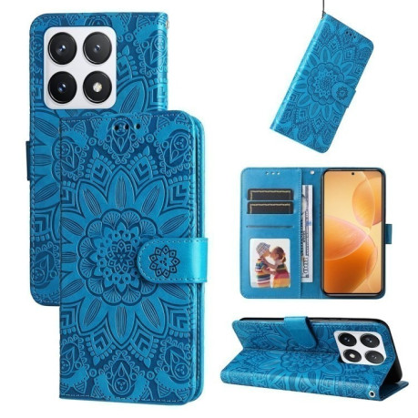 Чехол-книжка Embossed Sunflower для Xiaomi 14T Pro - синий