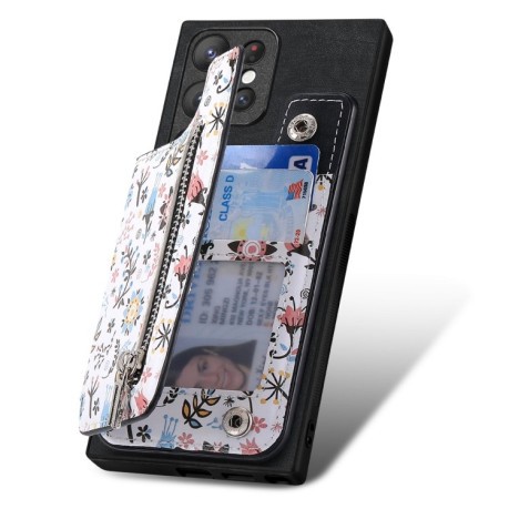Противоударный чехол Retro Painted Zipper Wallet для Samsung Galaxy S24 Ultra 5G - черный