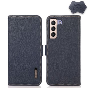 Кожаный чехол-книжка KHAZNEH Genuine Leather RFID для Samsung Galaxy S22 Plus 5G - синий