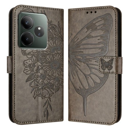 Чехол-книжка Embossed Butterfly для Realme GT 6T 5G Global - серый