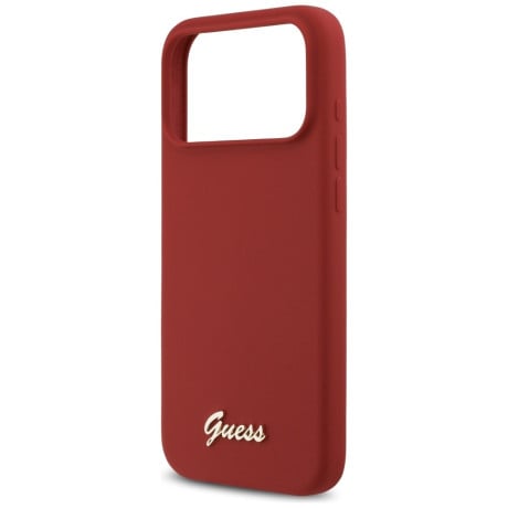 Оригинальный силиконовый чехол Guess Silicone Script Metal Logo с MagSafe на iPhone 17 Pro Max - Pink
