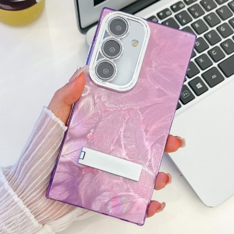 Противоударный чехол Plating Glitter Texture TPU with Lens Film для Samsung Galaxy A36 5G - Purple Feathers