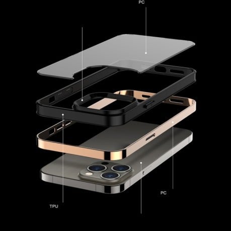 Противоударный чехол 3 in 1 Electroplated Frame Phantom на iPhone 14 Pro - золотой