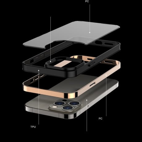 Противоударный чехол 3 in 1 Electroplated Frame Phantom Phone Case For iPhone 14 Pro Max - золотой