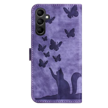 Чохол-книжка з тисненням Butterfly Cat м'яка фактура з магнітним хлястиком на Samsung Galaxy S25 FE 5G - фіолетовий