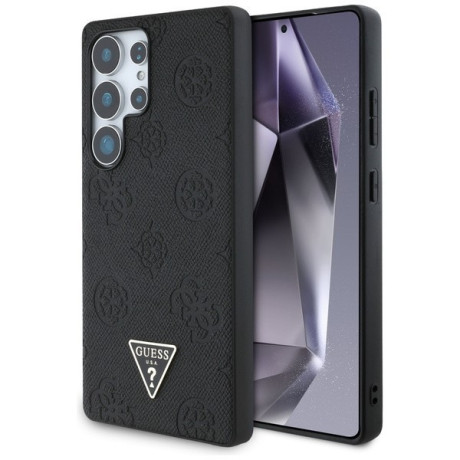 Оригінальний чохол Guess Grained Hot Stamp Peony Pattern Triangle Logo MagSafe для Samsung Galaxy S25 Ultra - Black