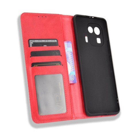 Чехол-книжка Magnetic Buckle Retro на Xiaomi Mi 11 Pro - красный