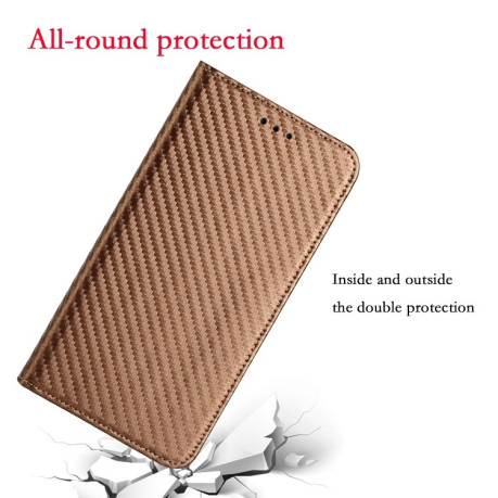 Чехол-книжка Carbon Fiber Texture Magnetic Flip для iPhone 16 Pro Max - коричневый