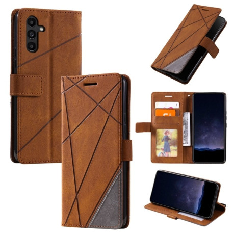 Чехол-книжка Skin Feel Splicing для Samsung Galaxy S25+ 5G - коричневый