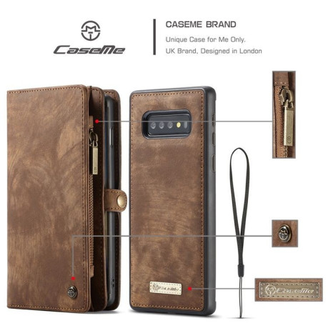 Шкіряний чохол-гаманець CaseMe 008 Sries Card Holder Wallet Style на Samsung Galaxy S10+ / S10 Plus- коричневий