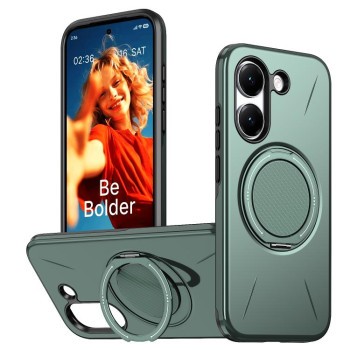 Чехол Metal Rotation Holder MagSafe TPU Hybrid PC с металлическим поворотным держателем и MagSafe на Xiaomi Redmi Turbo 5 5G / Poco X8 Pro 5G — серо-зелёный