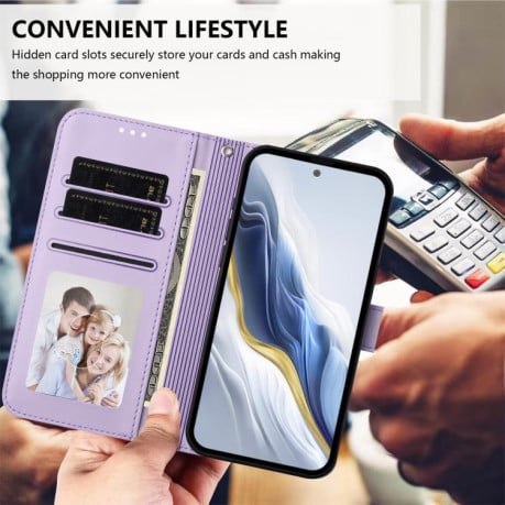 Чохол-книжка Escase з рельєфним котом і ремінцем для Realme Note 70 / Note 70T 4G / C71 4G India — світло-фіолетовий