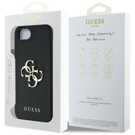 Оригинальный чехол Guess Grained 4G Metal Logo для iPhone 16e - Black