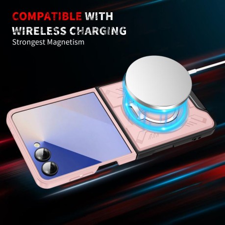 Ударозахисний чохол Transparent MagSafe Magnetic Rotating Ring Holder для Samsung Galaxy Flip 7 5G - рожевий